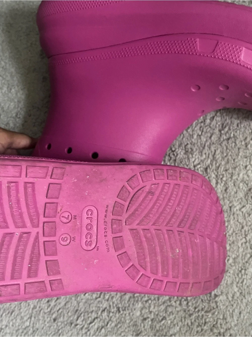 CROCS Kids Waterproof Clog Rain Boots in Bright Pink